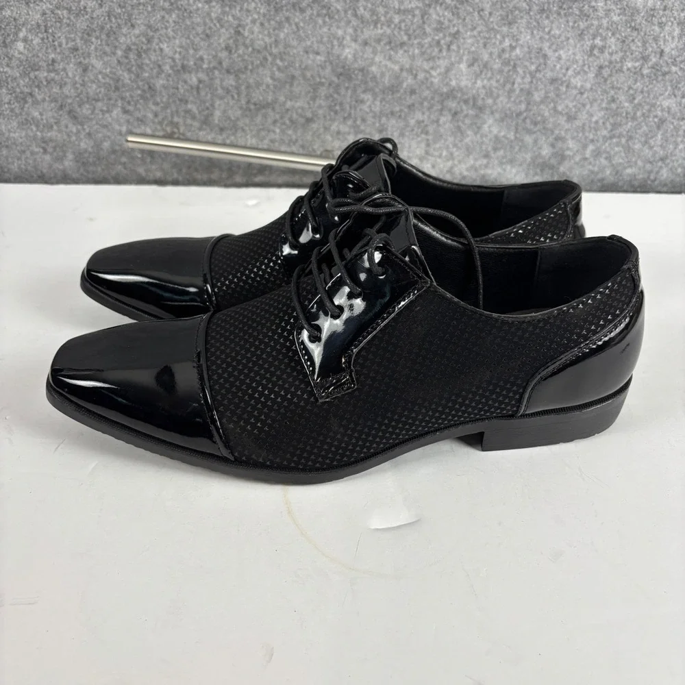 Fashion Oxford Dress Shoes Mens 42 Black Patent Cap Toe Textured FZ 9917